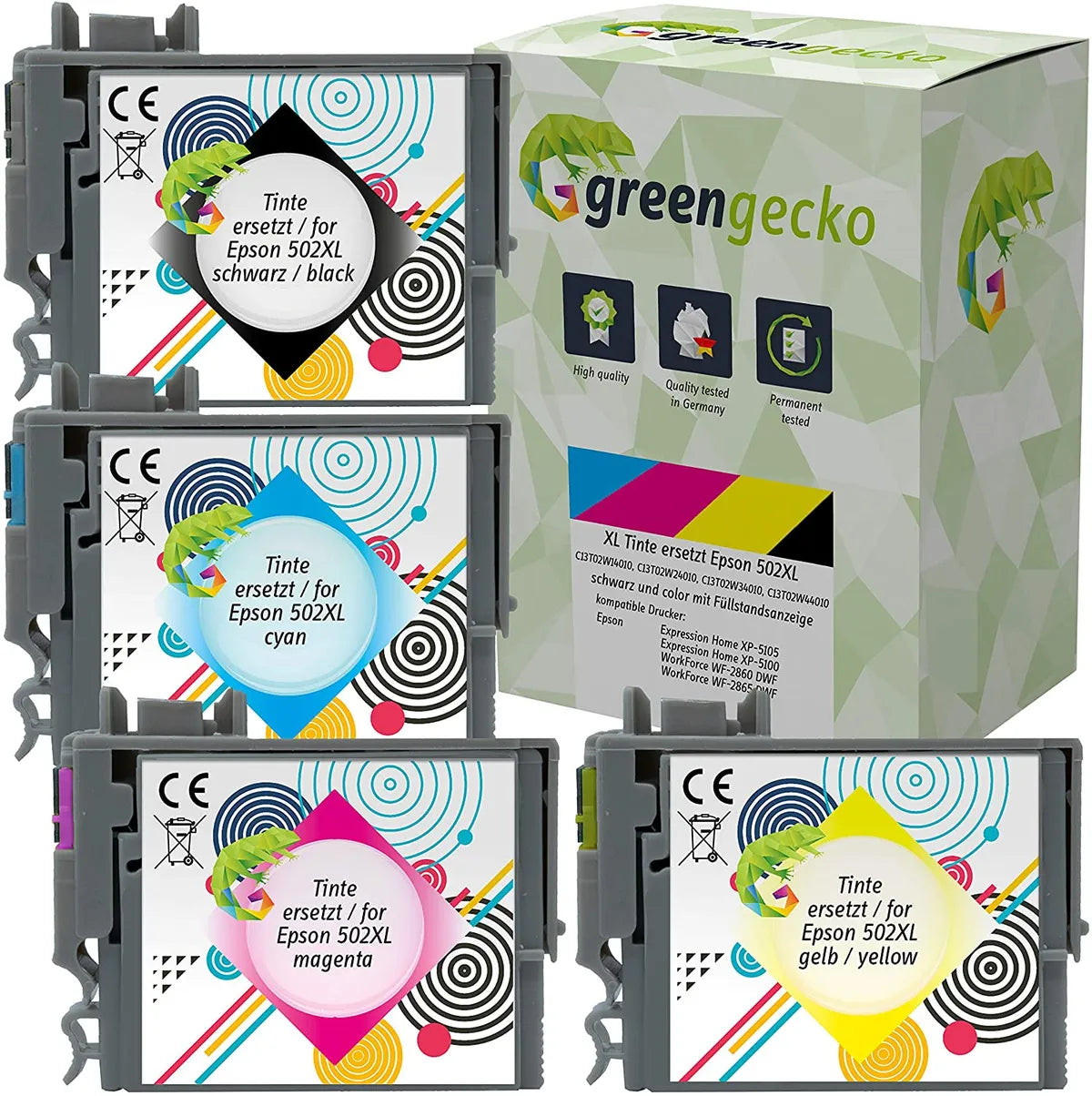 Kompatibel zu green gecko 502XL Tinte schwarz, cyan, magenta, gelb