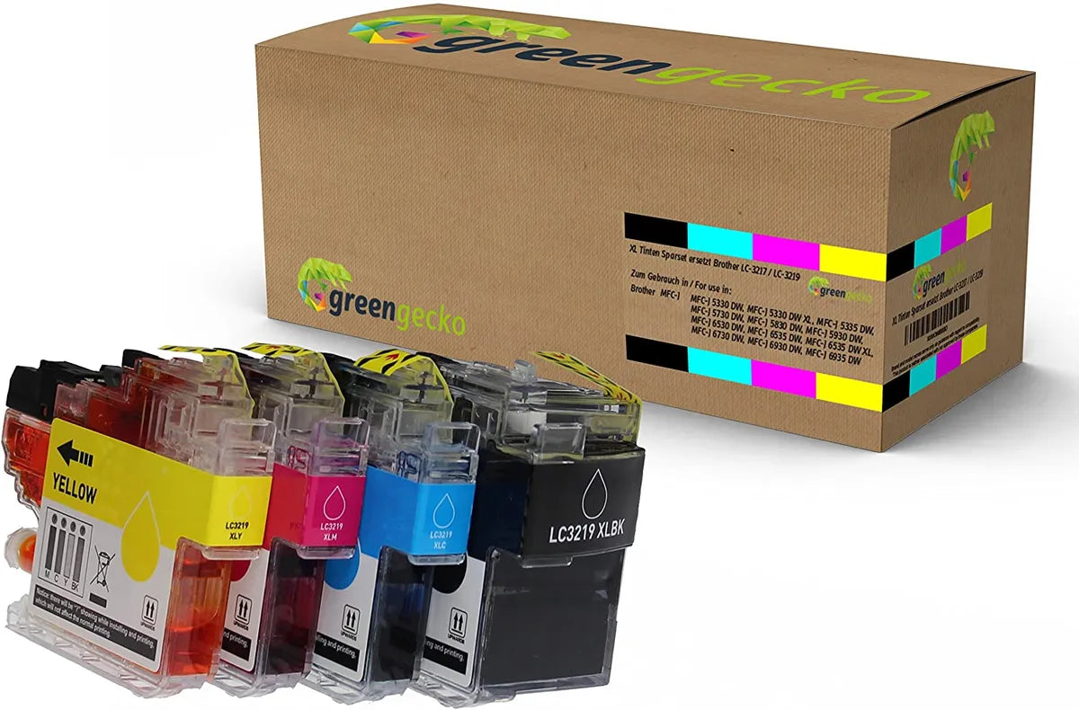 XL green gecko Tinten Sparset kompatibel zu Brother LC-3217 / LC-3219 schwarz, cyan, magenta, gelb  (4 Stück)