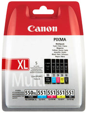 Canon PGI-550XL & CLI-551 / 6509B013 Tinten Sparset schwarz, cyan, magenta, gelb, schwarz (5 Stück)
