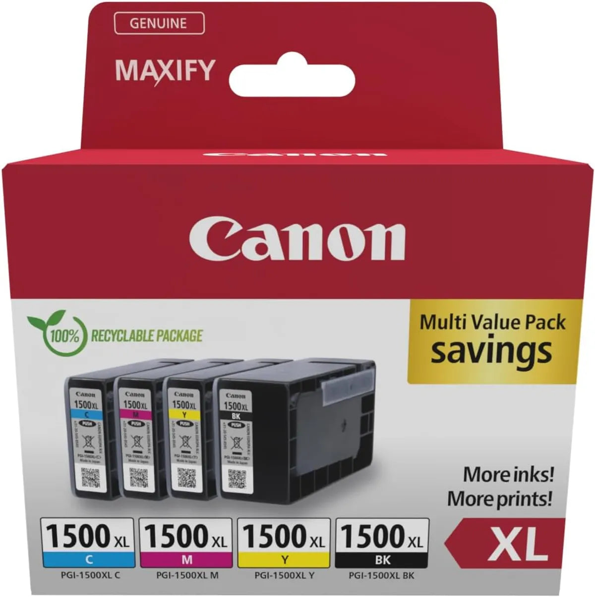 Canon PGI-1500XL / 9182B010 Tinten Sparset schwarz, cyan, magenta, gelb (4 Stück)
