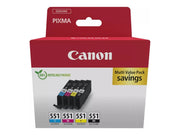 Canon CLI-551 / 6509B015 / 6509B016 Tinten Sparset schwarz, cyan, magenta, gelb (4 Stück)