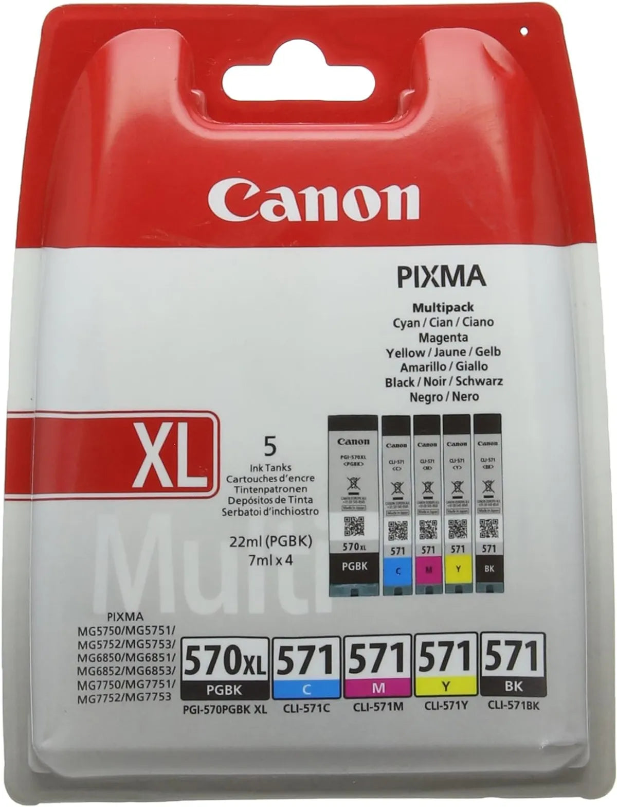 Canon PGI-570XL & CLI-571 / 0318C009 Tinten Sparset schwarz, cyan, magenta, gelb, photo schwarz (5 Stück)