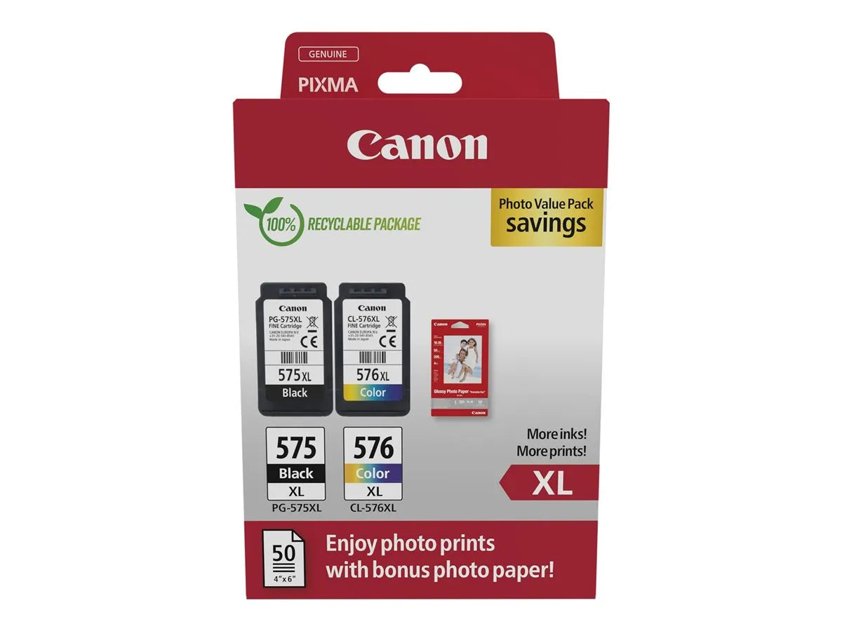 Canon PG-575XL & CL-576XL / 5437C006 Tinten Sparset schwarz, color (2 Stück) (inkl. 50 Blatt Fotopapier)