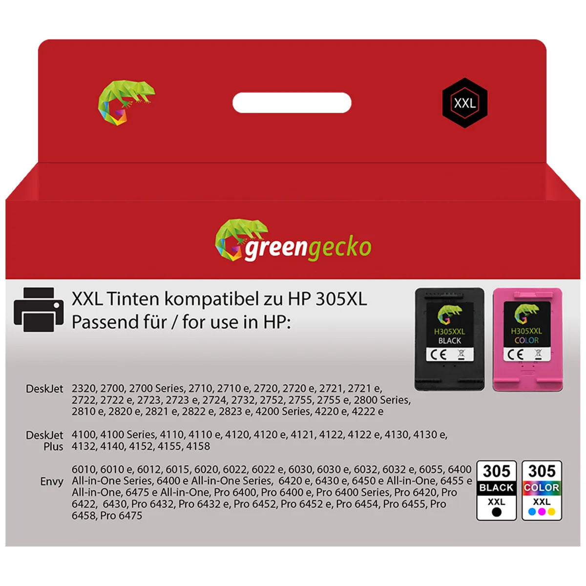 XXL Tinten Sparset kompatibel zu HP 305XL / 3YM62AE & 3YM63AE schwarz, color  (2 Stück)