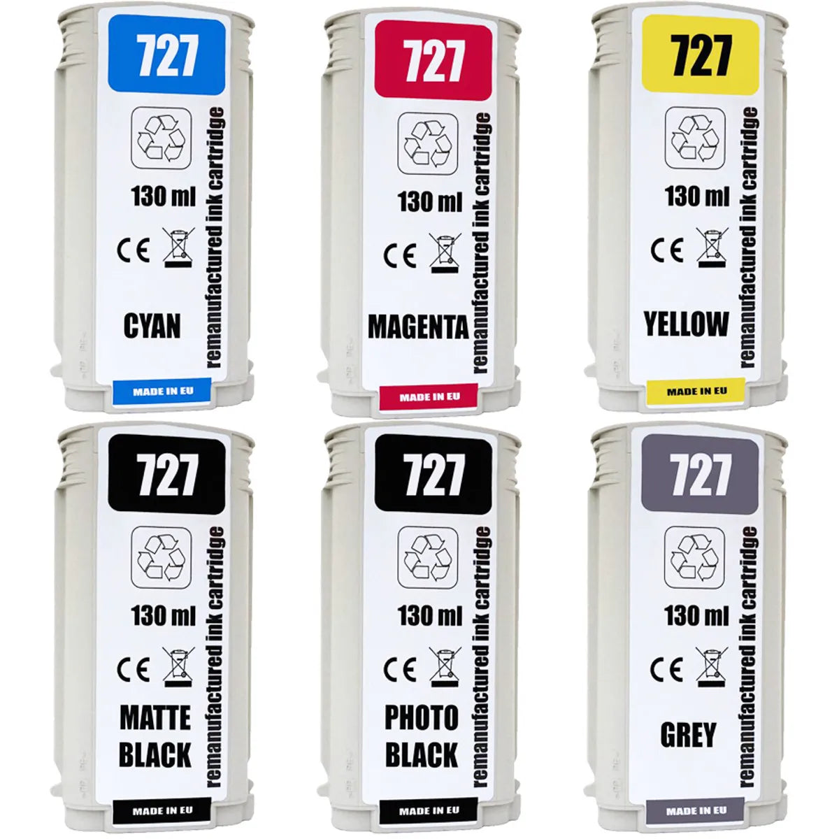 Kompatibel zu HP 727 / B3P19A / B3P20A / B3P21A / B3P22A / B3P23A / B3P24A Tinte cyan, magenta, gelb, matt schwarz, photo schwarz, grau