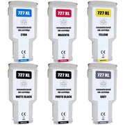 Kompatibel zu HP 727 / F9J76A / F9J77A / F9J78A / C1Q12A / F9J79A / F9J80A Tinte cyan, magenta, gelb, matt schwarz, photo schwarz, grau