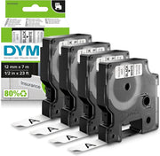 Dymo 45013 / S0720530 Schriftband schwarz auf weiß (12mm x 7m, 4 Stück)