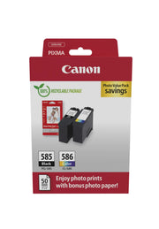 Canon PG-585 & CL-586 / 6205C004 Tinten Sparset schwarz, color (2 Stück) (inkl. 50 Blatt Fotopapier)