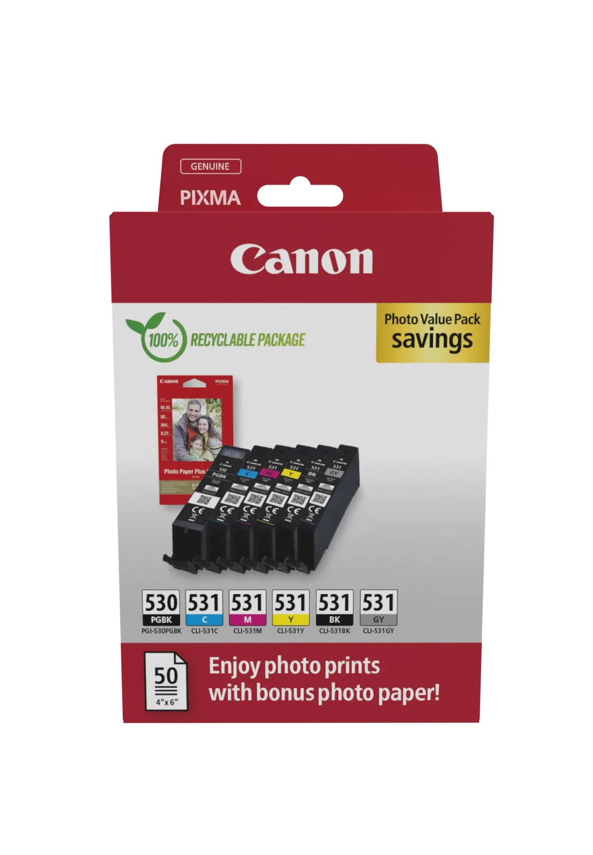 Canon PGI-530 & CLI-531 / 6117C004 Tinten Sparset schwarz, cyan, magenta, gelb, schwarz, grau (6 Stück)