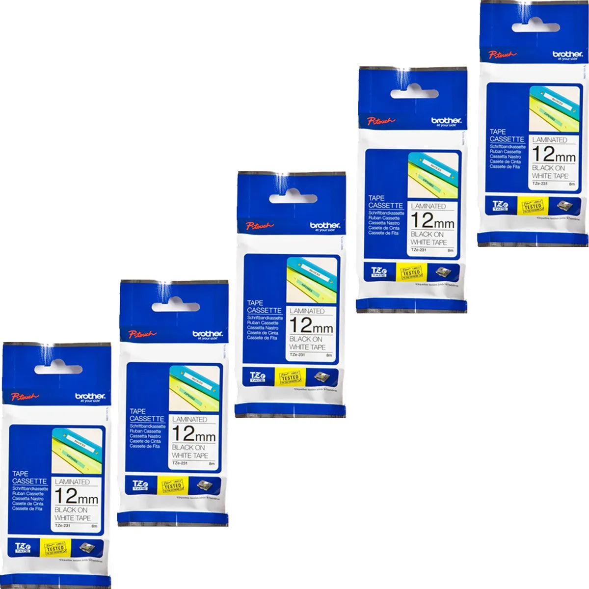 Brother TZE-231 Schriftband Sparset schwarz auf weiß (5 Stück) (12mm x 8m)