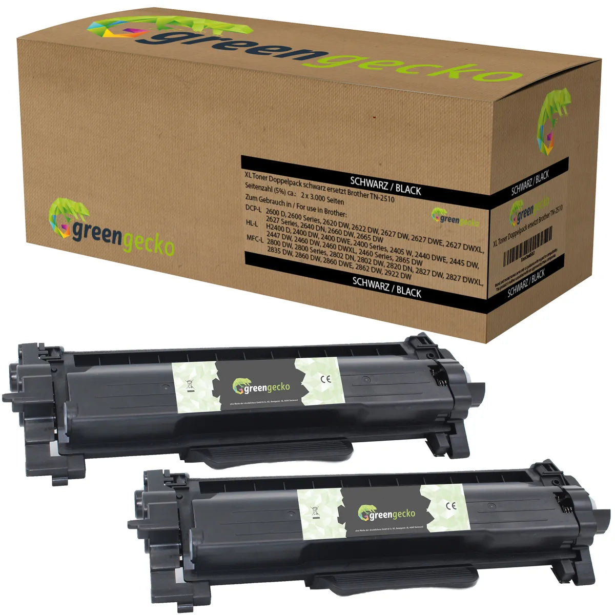 XL green gecko Toner Doppelpack kompatibel zu Brother TN-2510XL schwarz (2 Stück)