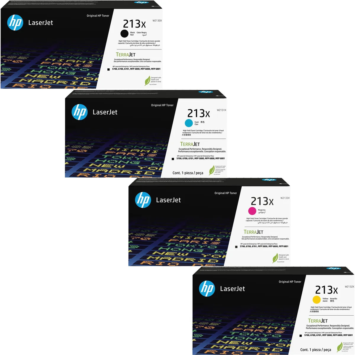 HP 213X / W2130X / W2131X / W2132X / W2133X Toner Sparset schwarz, cyan, magenta, gelb (4 Stück)