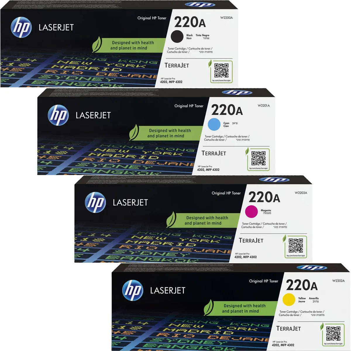 HP 220A / W2200A / W2201A / W2202A / W2203A Toner Sparset schwarz, cyan, magenta, gelb (4 Stück)