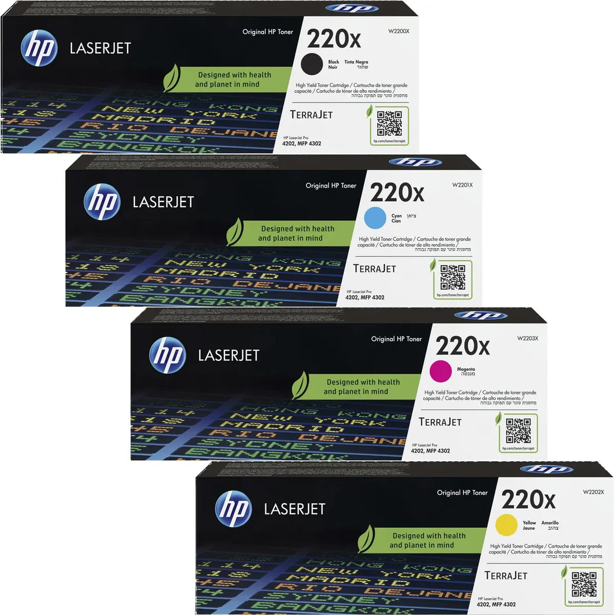 HP 220X / W2200X / W2201X / W2202X / W2203X Toner Sparset schwarz, cyan, magenta, gelb (4 Stück)
