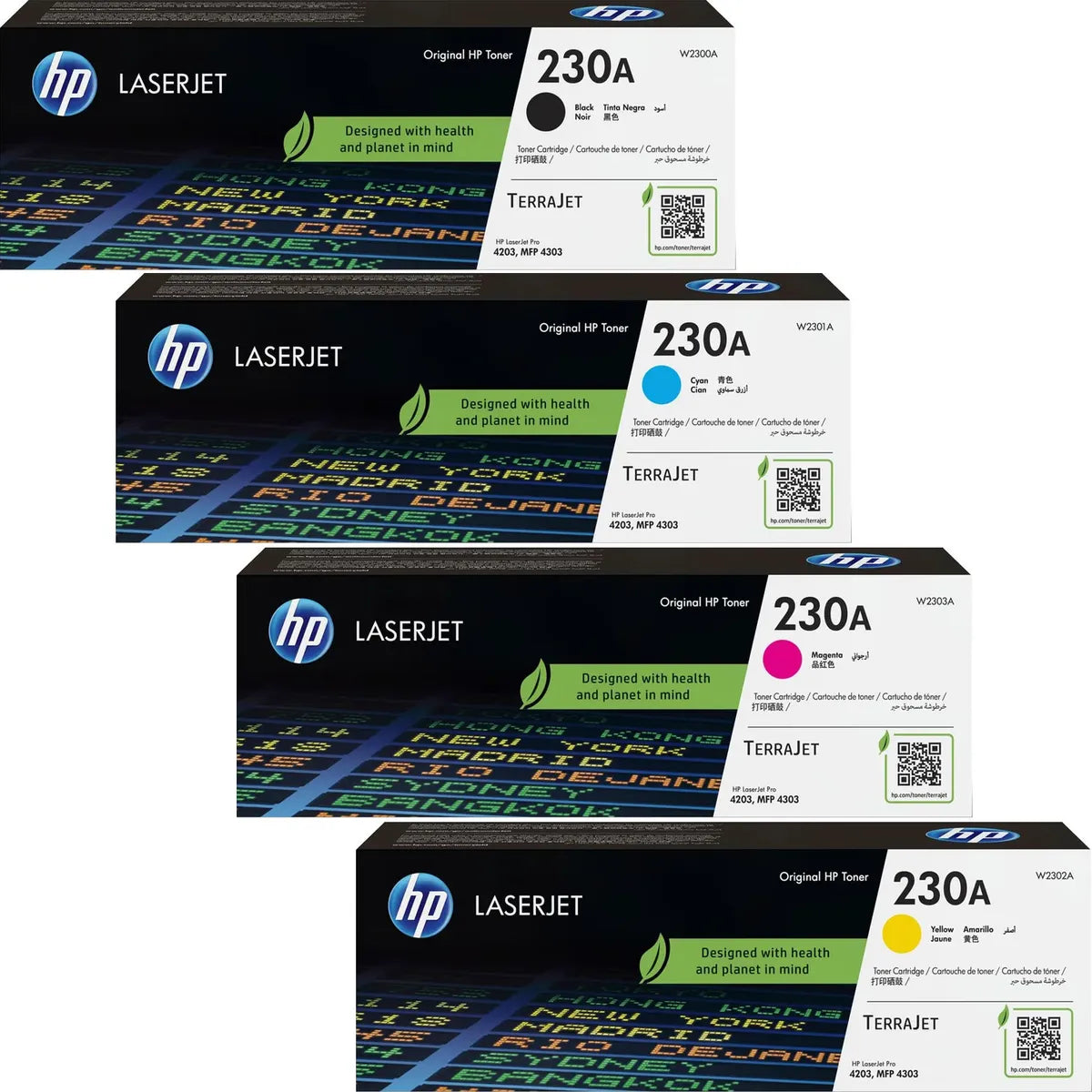 HP 230X / W2300X / W2301X / W2302X / W2303X Toner Sparset schwarz, cyan, magenta, gelb (4 Stück)