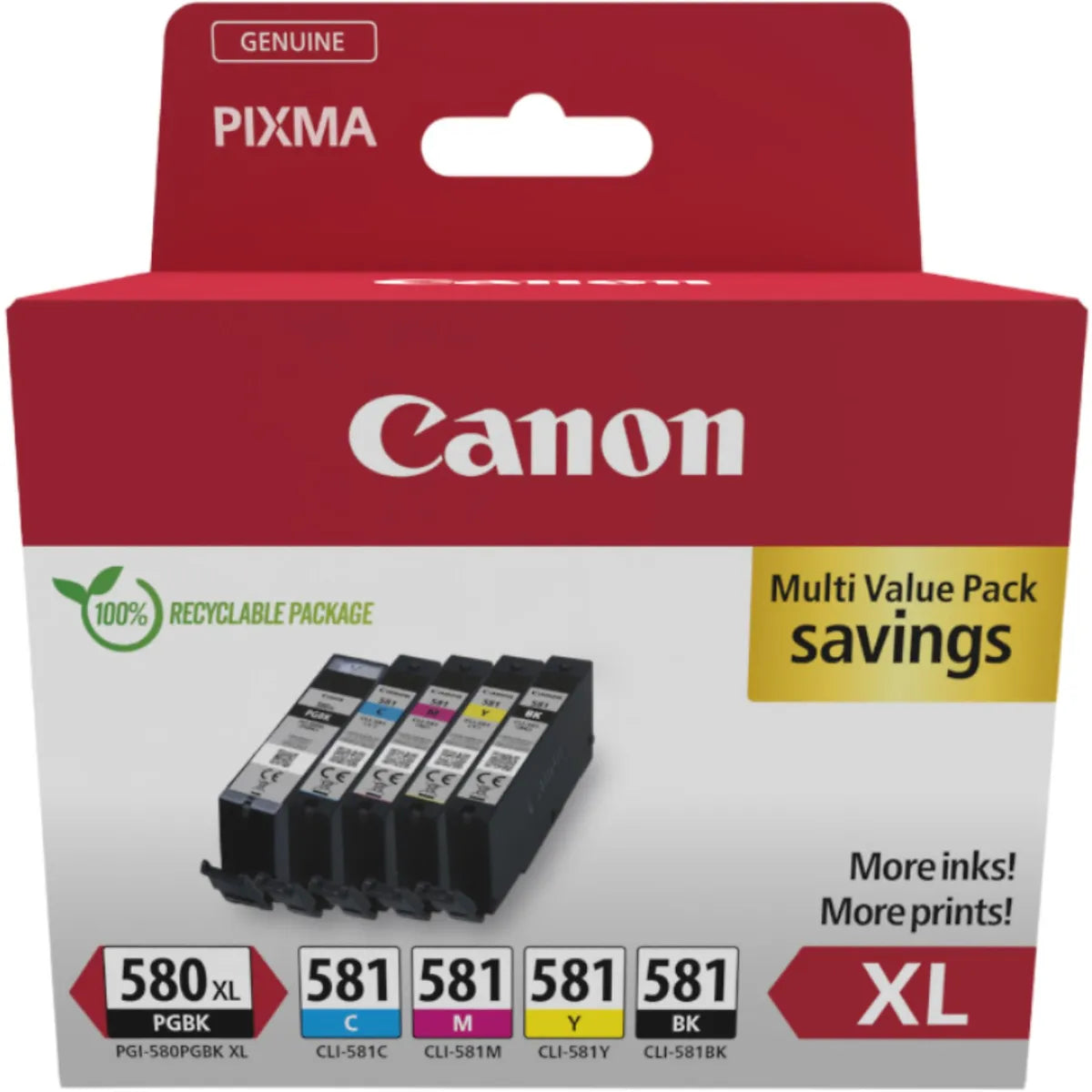Canon PGI-580XL & CLI-581 / 2024C007 Tinten Sparset schwarz, cyan, magenta, gelb, photo schwarz (5 Stück)