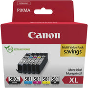 Canon PGI-580XL & CLI-581 / 2024C007 Tinten Sparset schwarz, cyan, magenta, gelb, photo schwarz (5 Stück)