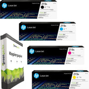 HP 219A / W2190A / W2191A / W2192A / W2193A Toner Sparset schwarz, cyan, magenta, gelb (4 Stück) & green gecko Kopierpapier