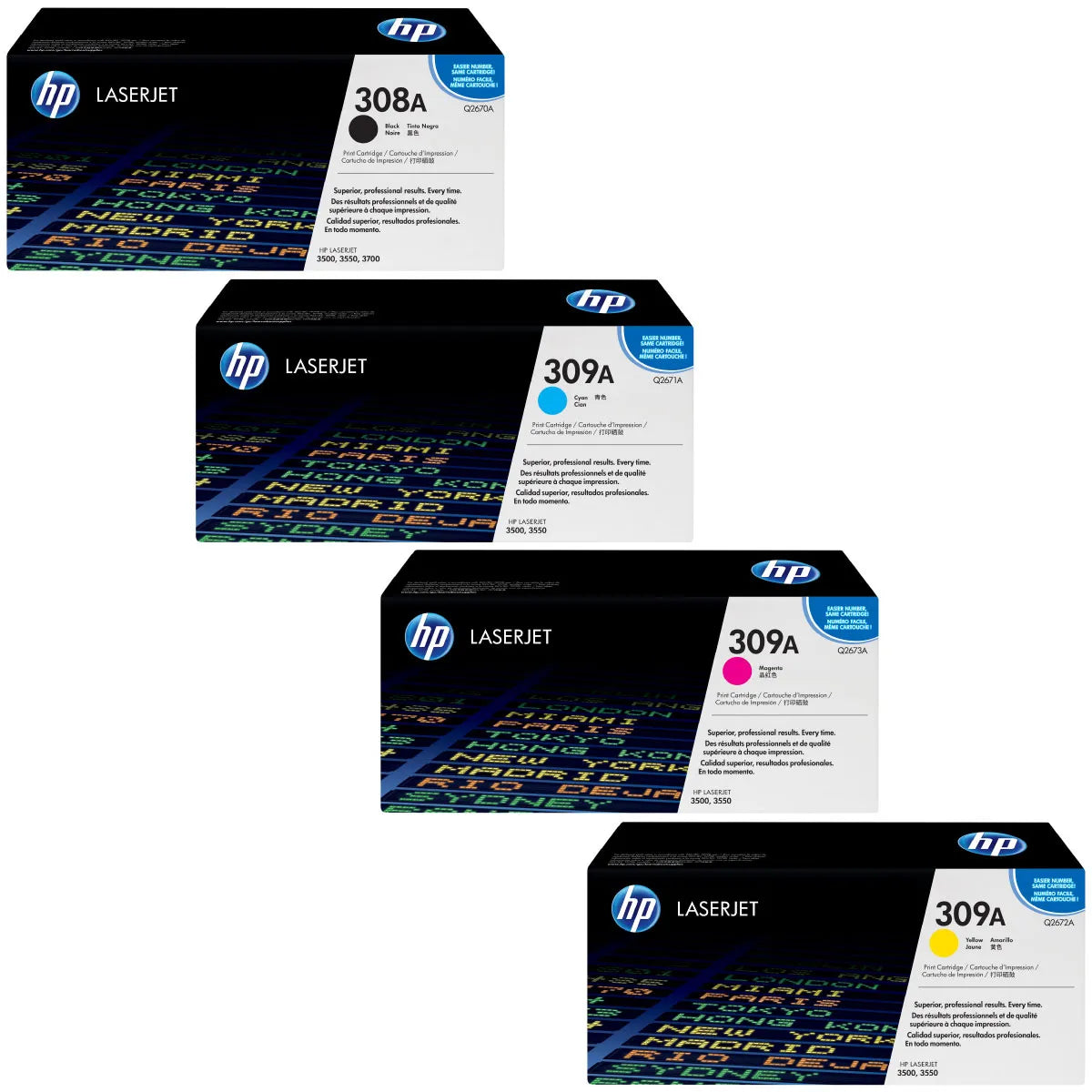 HP 308A & 309A / Q2670A / Q2671A / Q2672A / Q2673A Toner Sparset schwarz, cyan, magenta, gelb (4 Stück)