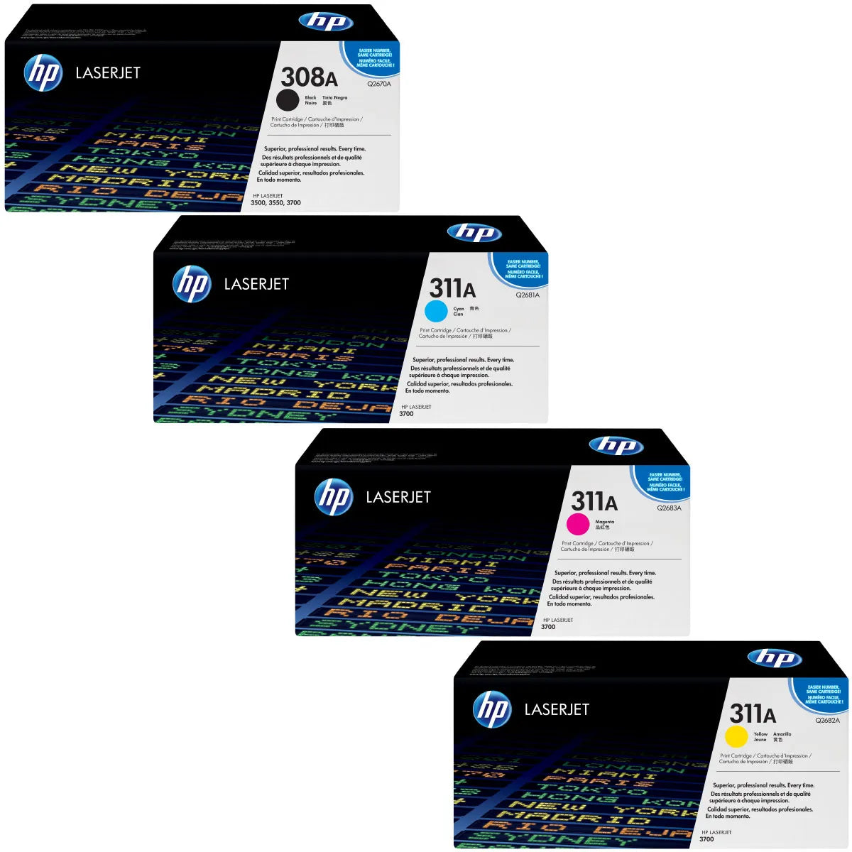 HP 308A & 311A / Q2670A / Q2681A / Q2682A / Q2683A Toner Sparset  schwarz, cyan, magenta, gelb (4 Stück)