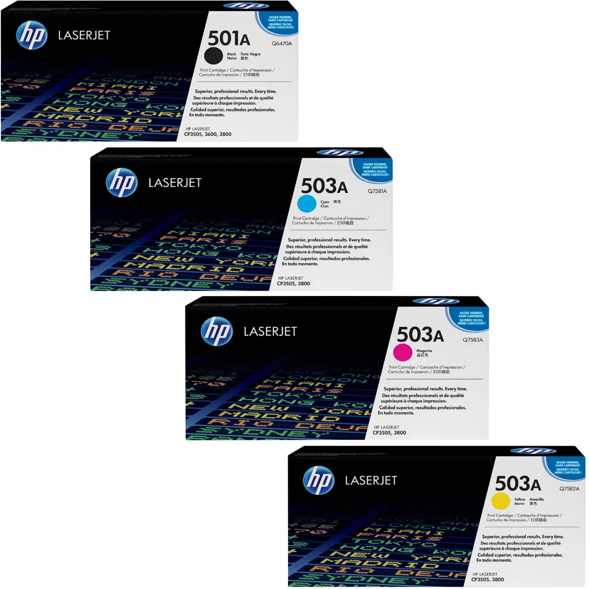 HP 501A & 503A / Q6470A / Q7581A / Q7582A / Q7583A Toner Sparset schwarz, cyan, magenta, gelb (4 Stück)