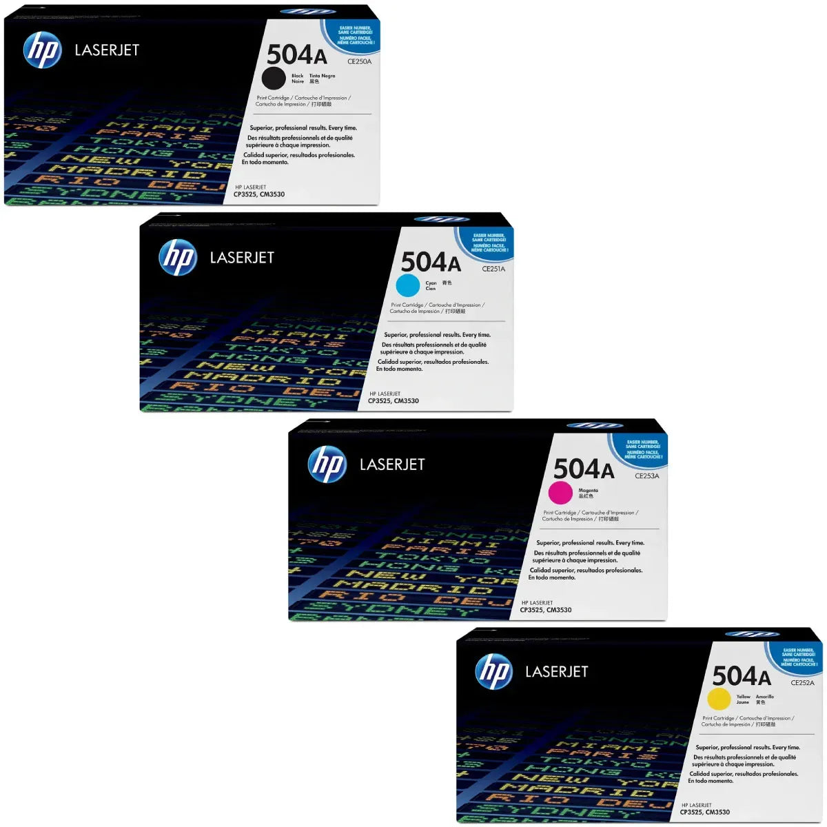 HP 504A / CE250A / CE251A / CE252A / CE253A Toner Sparset schwarz, cyan, magenta, gelb (4 Stück)