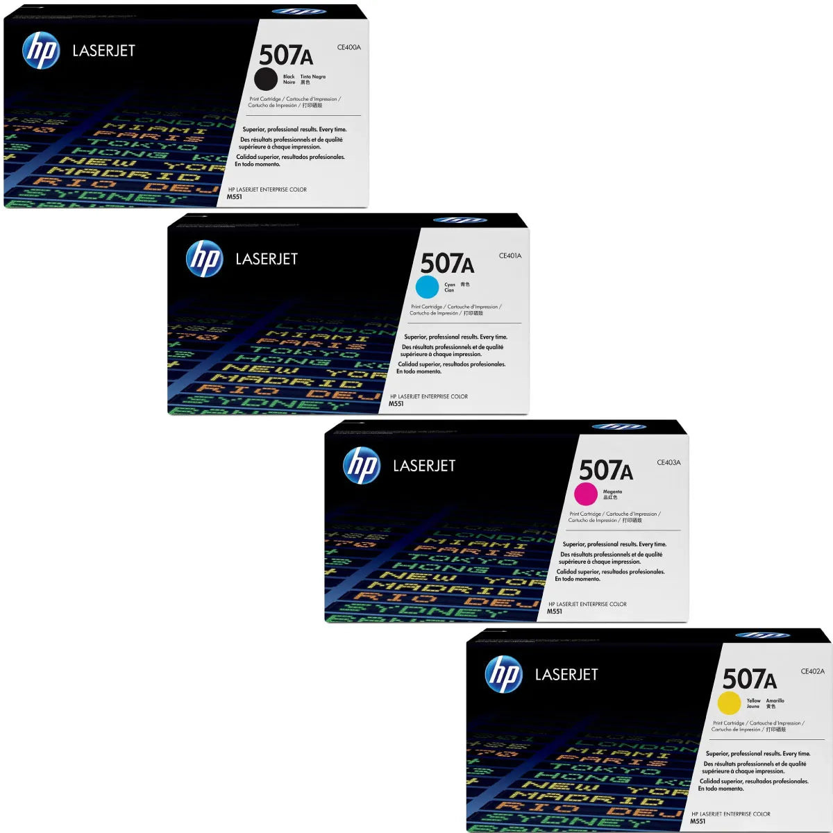 HP 507A / CE400A / CE401A / CE402A / CE403A Toner Sparset schwarz, cyan, magenta, gelb (4 Stück)