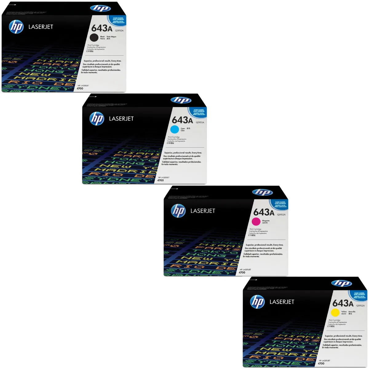 HP 643A / Q5950A / Q5951A / Q5952A / Q5953A Toner Sparset schwarz, cyan, magenta, gelb (4 Stück)