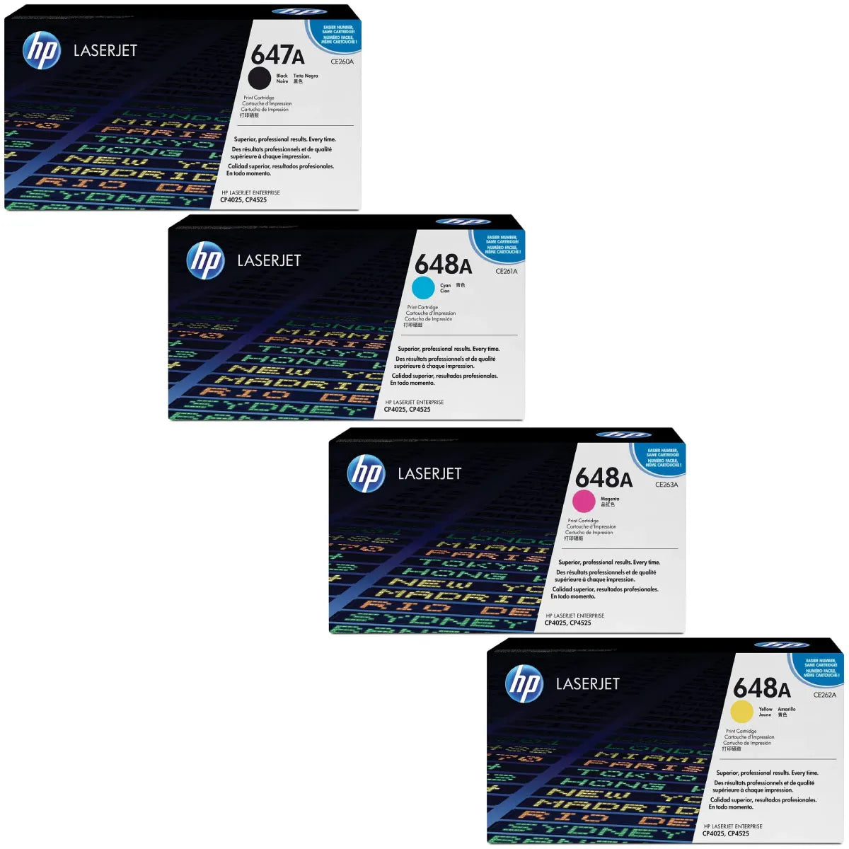 HP 647A / 648A / CE260A / CE261A / CE262A / CE263A Toner  schwarz, cyan, magenta, gelb (4 Stück)