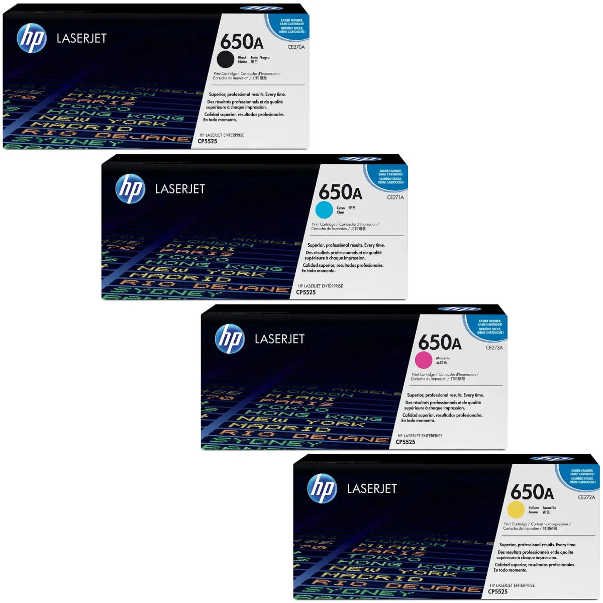 HP 650A / CE270A / CE271A / CE272A / CE273A Toner Sparset schwarz, cyan, magenta, gelb (4 Stück)