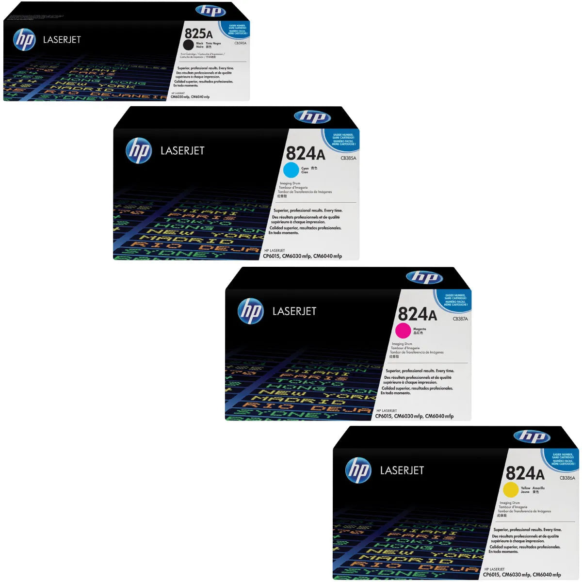 HP 824A & 825A / CB390A / CB381A / CB382A / CB383A Toner Sparset schwarz, cyan, magenta, gelb (4 Stück)