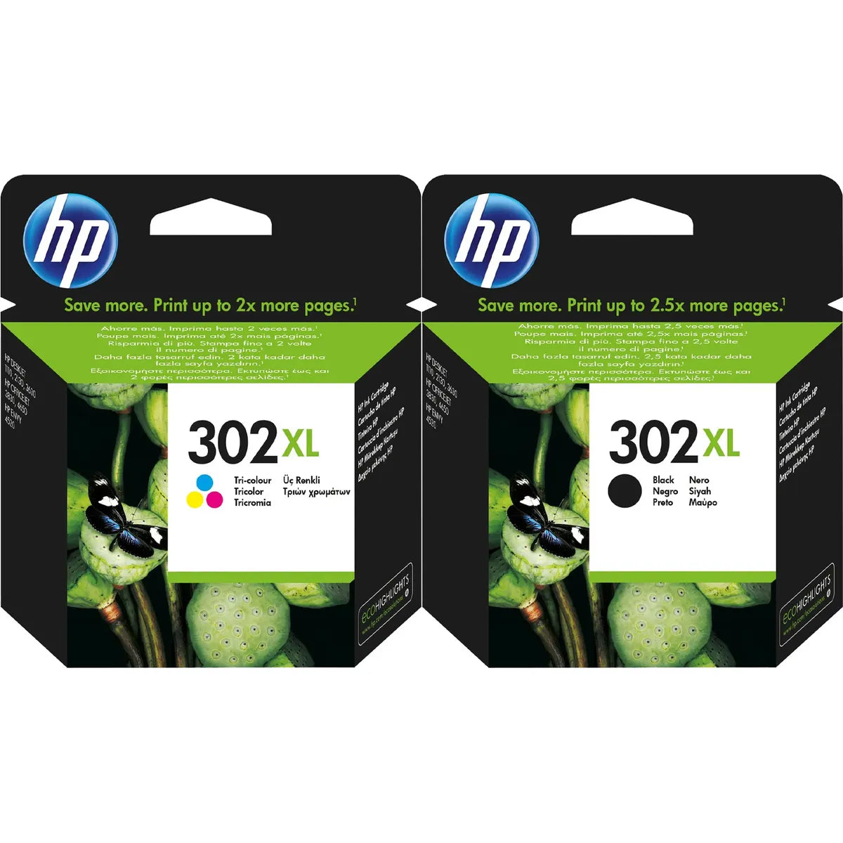 HP 302XL / F6U68AE & F6U67AE Tinten Sparset schwarz, color (2 Stück)
