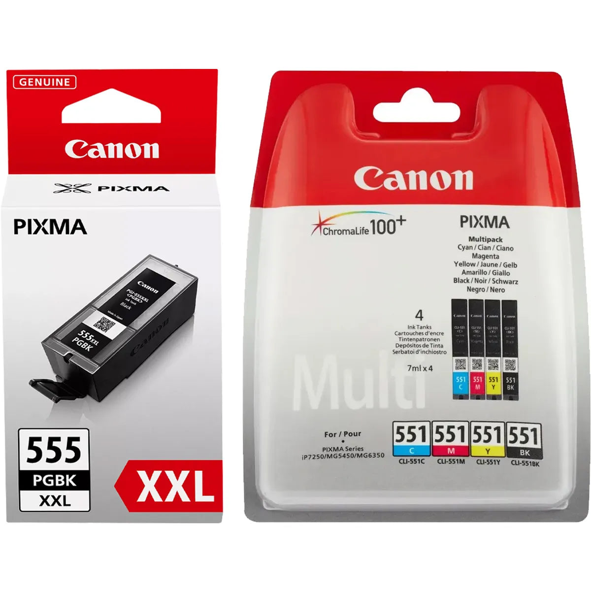 Canon PGI-555XXL & CLI-551 Tinten Sparset schwarz, cyan, magenta, gelb, photo schwarz (5 Stück)