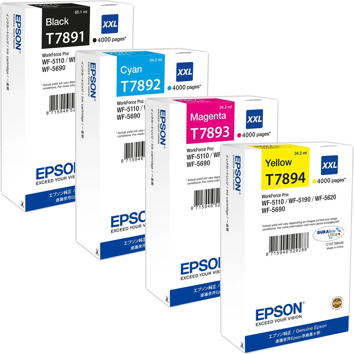 Epson T7891 / T7892 / T7893 / T7894 Tinten Sparset schwarz, cyan, magenta, gelb (4 Stück)