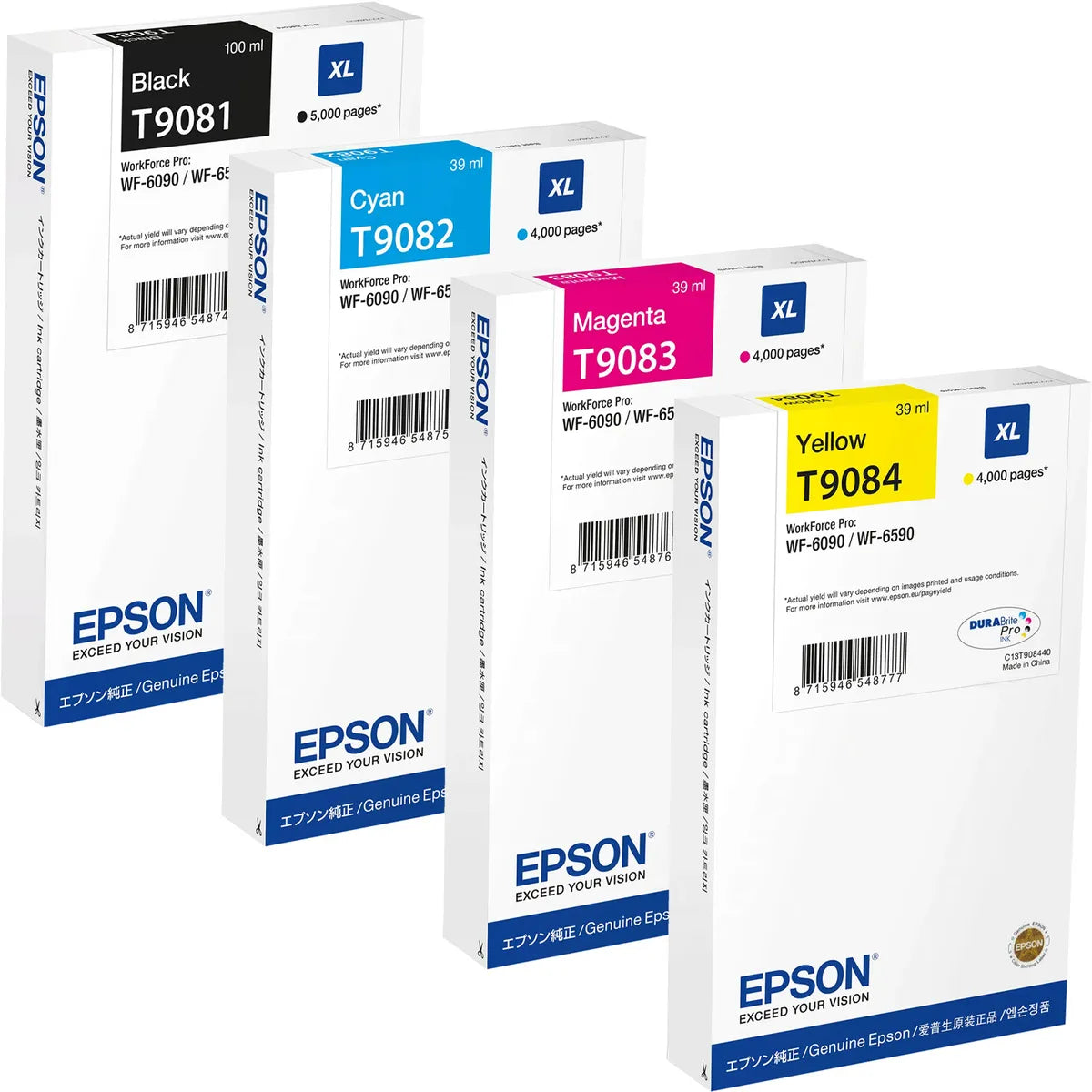 Epson T9081 / T9082 / T9083 / T9084 Tinten Sparset schwarz, cyan, magenta, gelb (4 Stück)