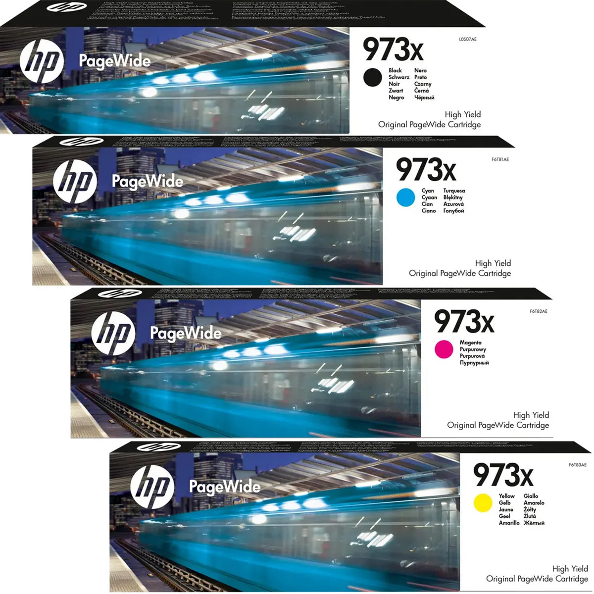 HP 973X / L0S07AE / F6T81AE / F6T82AE / F6T83AE Tinten Sparset schwarz, cyan, magenta, gelb (4 Stück)