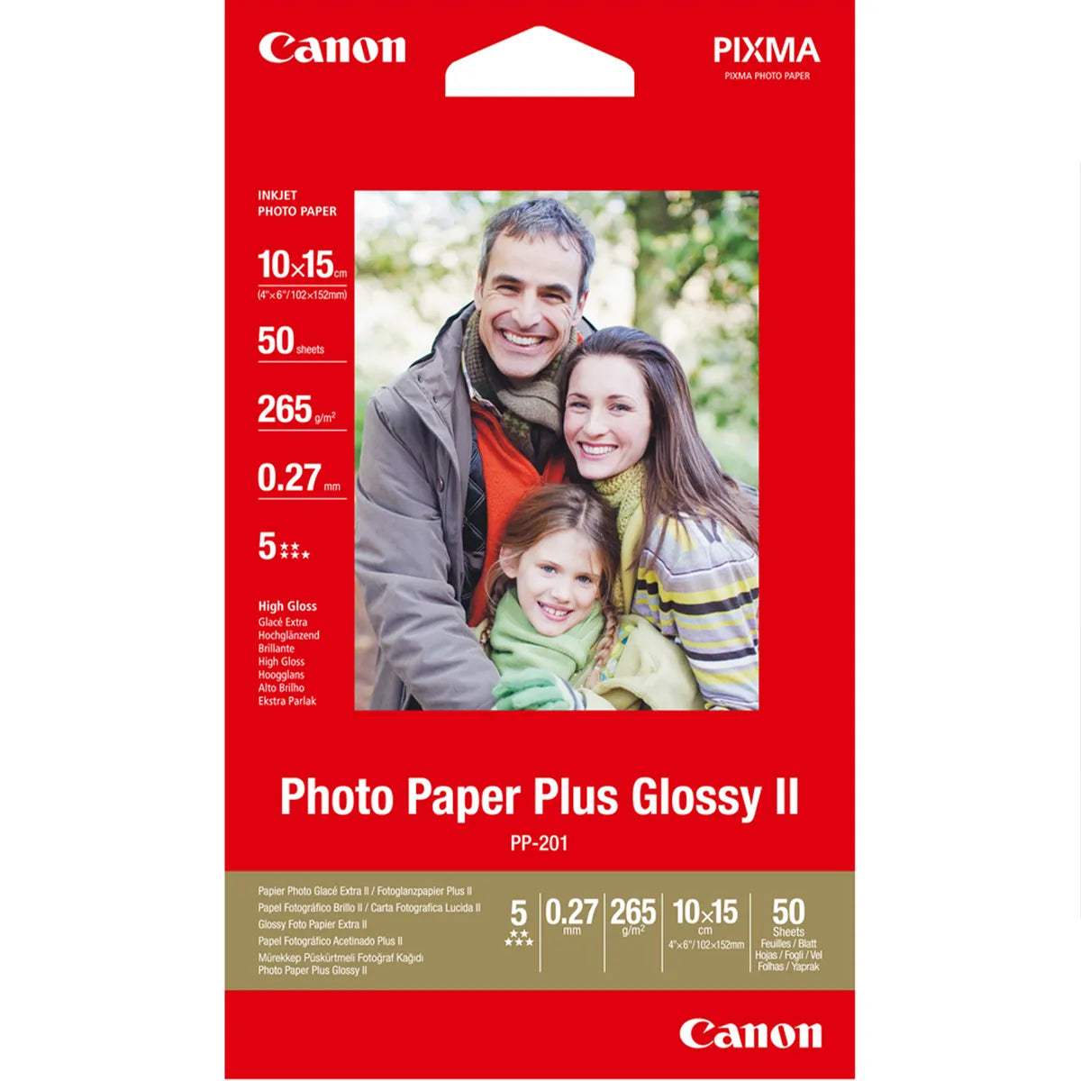 Canon PP-201 / 2311B003 / Plus Glossy II Fotopapier weiß (10,2 x 15,2cm, 4''x 6'', 50 Blatt, 265 g/m²)