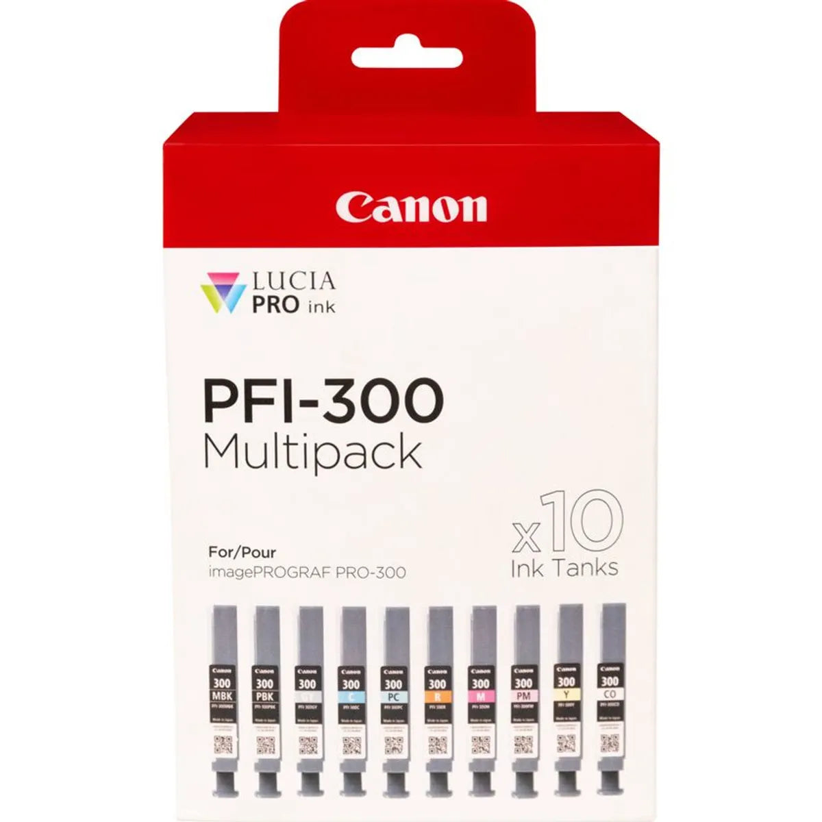 Canon PFI-300 / 4192C008 Tinten Sparset cyan, magenta, gelb, grau, photo schwarz, matt schwarz, photo cyan, photo magenta, rot, chroma optimizer (10 Stück)