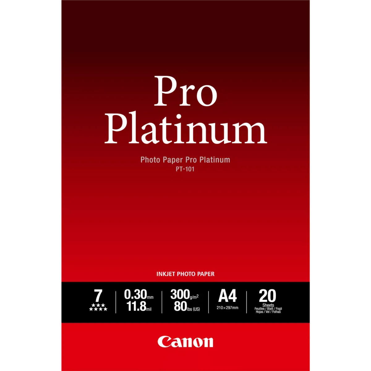 Canon PT-101 / 2768B016 / Pro Platinum Fotopapier weiß (21 x 29,7cm (DIN A4), 20 Blatt, 300 g/m²)