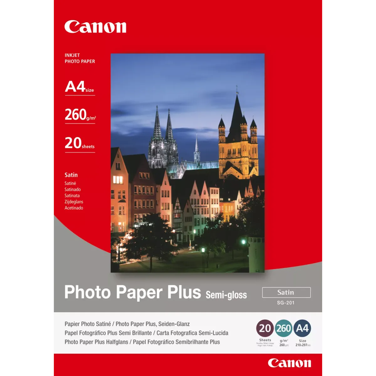 Canon SG-201 / 1686B021 / Semi-gloss Satin Fotopapier weiß (21 x 29,7cm (DIN A4), 20 Blatt, 260 g/m²)