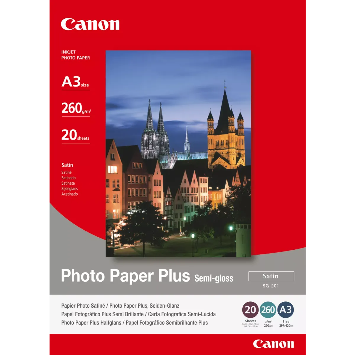 Canon SG-201 / 1686B026 / Semi-gloss Satin Fotopapier weiß (29,7 x 42cm (DIN A3), 20 Blatt, 260 g/m²)