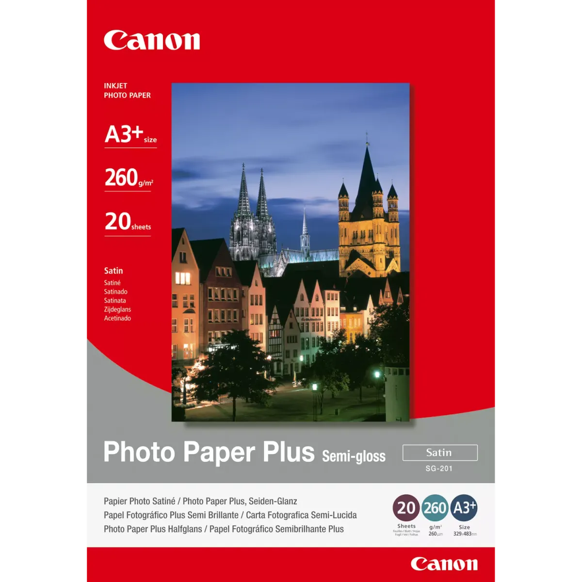 Canon SG-201 / 1686B032 / Semi-gloss Satin Fotopapier weiß (32,9 x 48,3cm (DIN A3+), 20 Blatt, 260 g/m²)