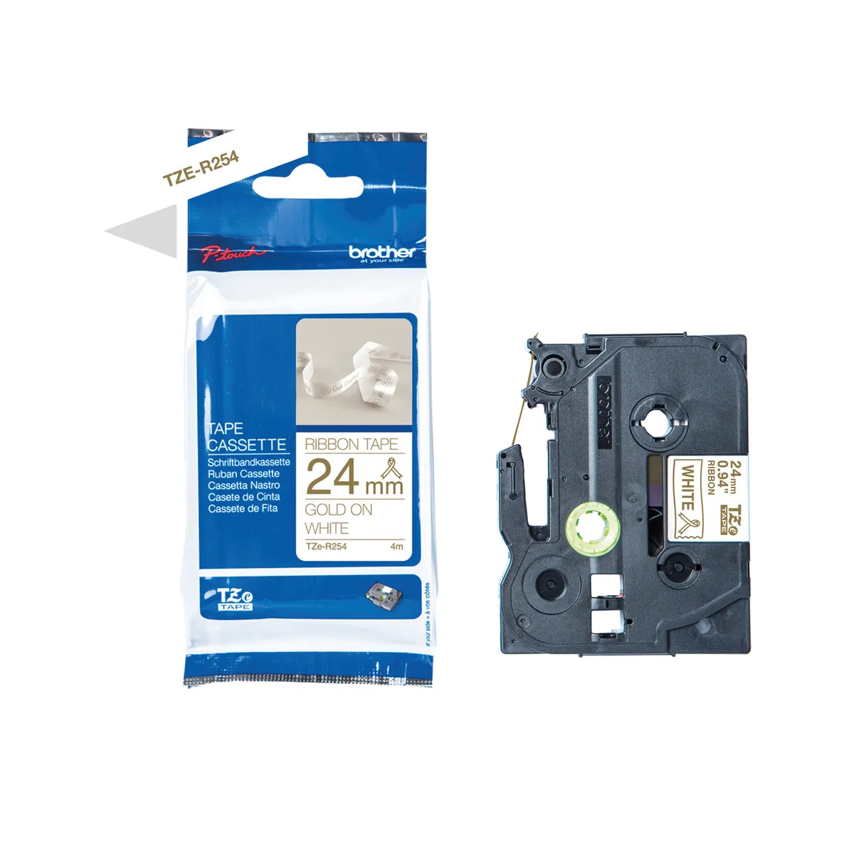 Brother TZE-R254 Schriftband gold auf weiß (24mm x 4m)