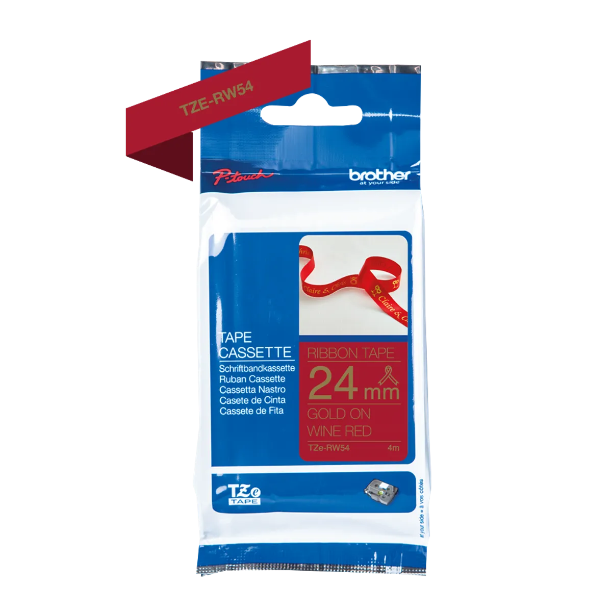 Brother TZE-RW54 Schriftband gold auf rot (24mm x 4m)