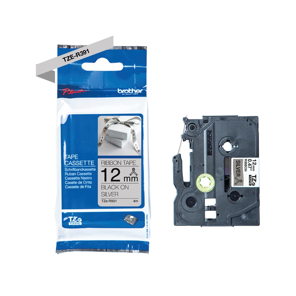 Brother TZE-R931 Schriftband schwarz auf silber (12mm x 4m)