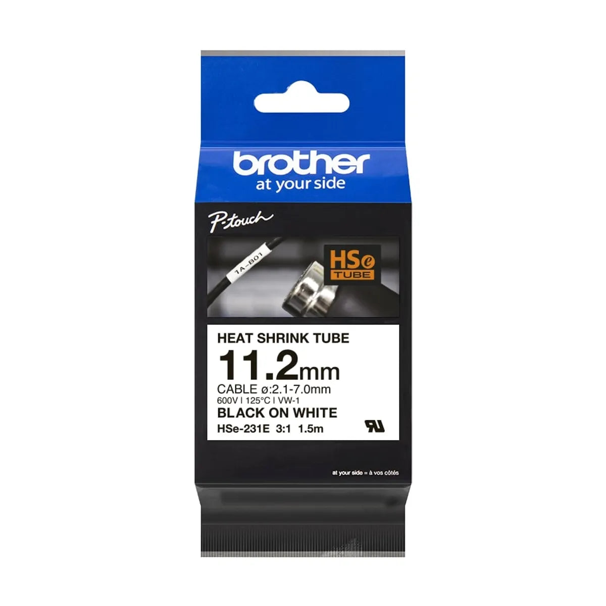 Brother HSE-231E Heissschrumpfschlauch schwarz auf weiß (11,2mm x 1,5m)