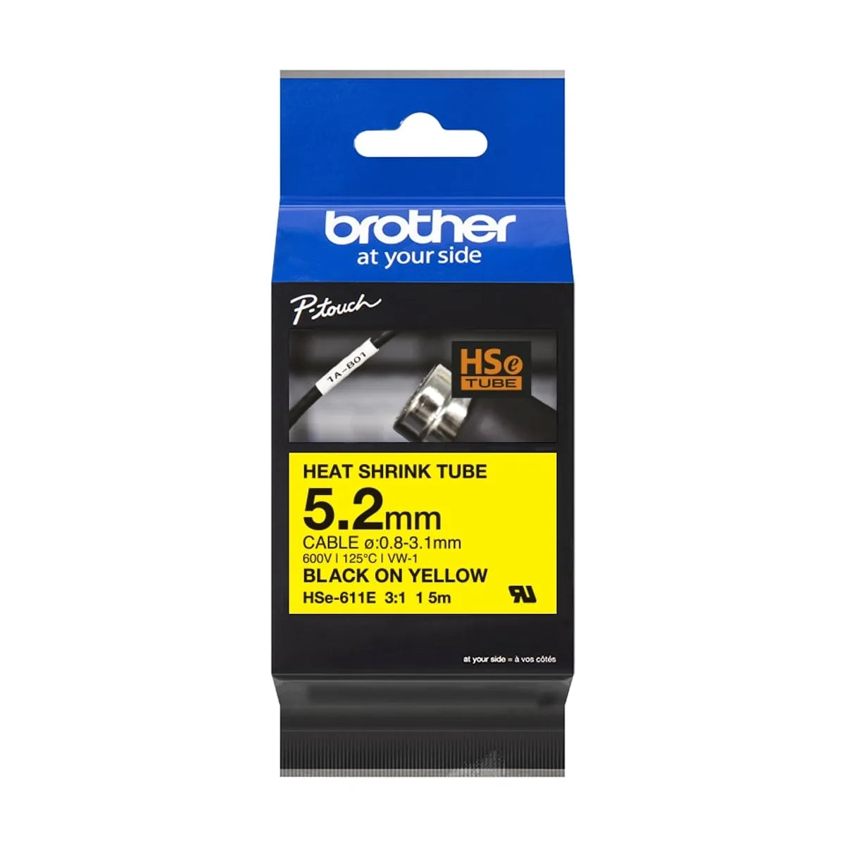 Brother HSE-611E Heissschrumpfschlauch schwarz auf gelb (5,2mm x 5m)