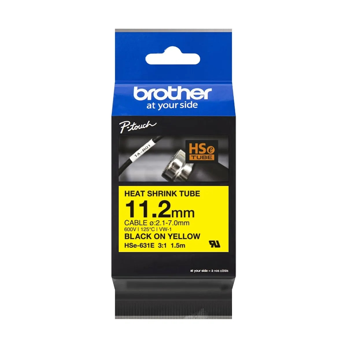 Brother HSE-631E Heissschrumpfschlauch schwarz auf gelb (11,2mm x 1,5m)
