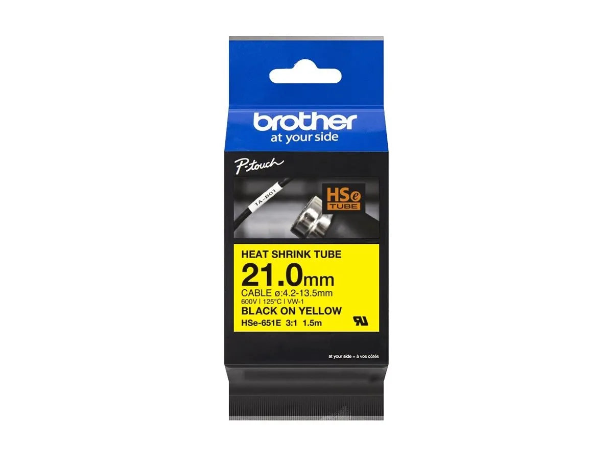 Brother HSE-651E Heissschrumpfschlauch schwarz auf gelb (21mm x 1,5m)
