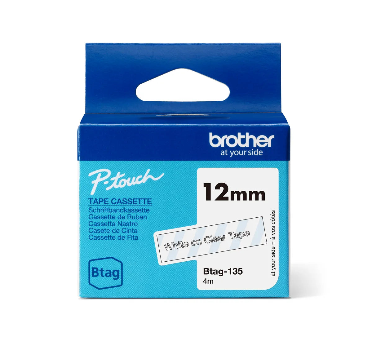 Brother Btag-135 Schriftband weiß auf transparent (12mm x 4m)